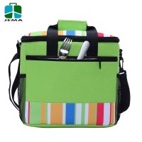 24-can Large Capacity Soft Cooler Tote Insulated Lunch Bag Green Stripe Outdoor Picnic Bag